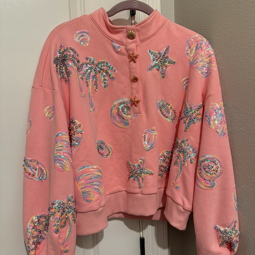 QUEEN OF SPARKLES Pink Sequin Embellished Sweatshirt